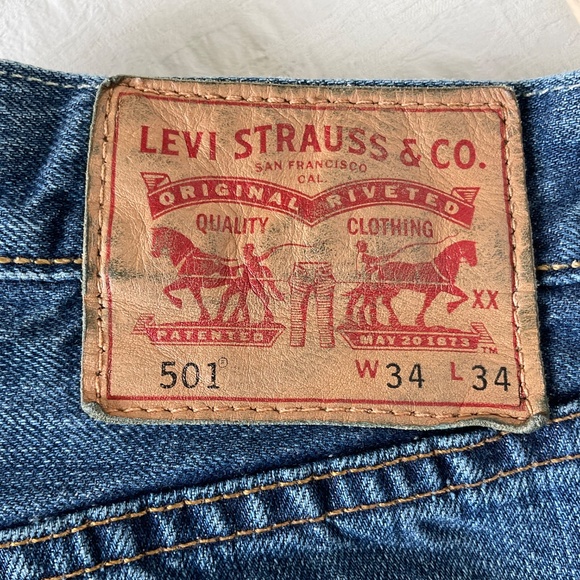 Levi’s 501 Jeans Mid-Blue 100% Cotton Denim Button Fly 34 x 34 - Picture 12 of 15